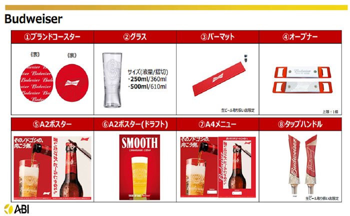 バドワイザーを通年でメニュー導入いただける飲食店様に販促品ご提供します！詳しくはお問い合わせください。